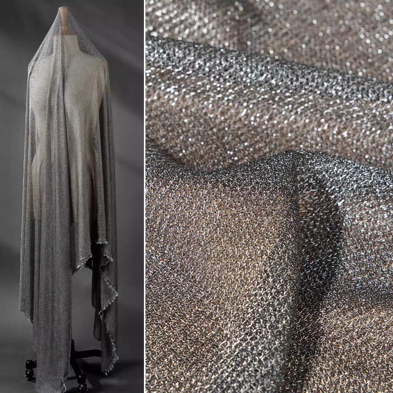 Crystal Mesh Fabric - Tecido de Malha Cinza Claro Metálico