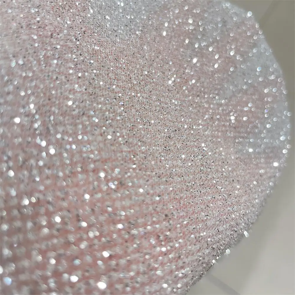 Crystal Mesh Fabric - Fio líquido com glitter prateado de