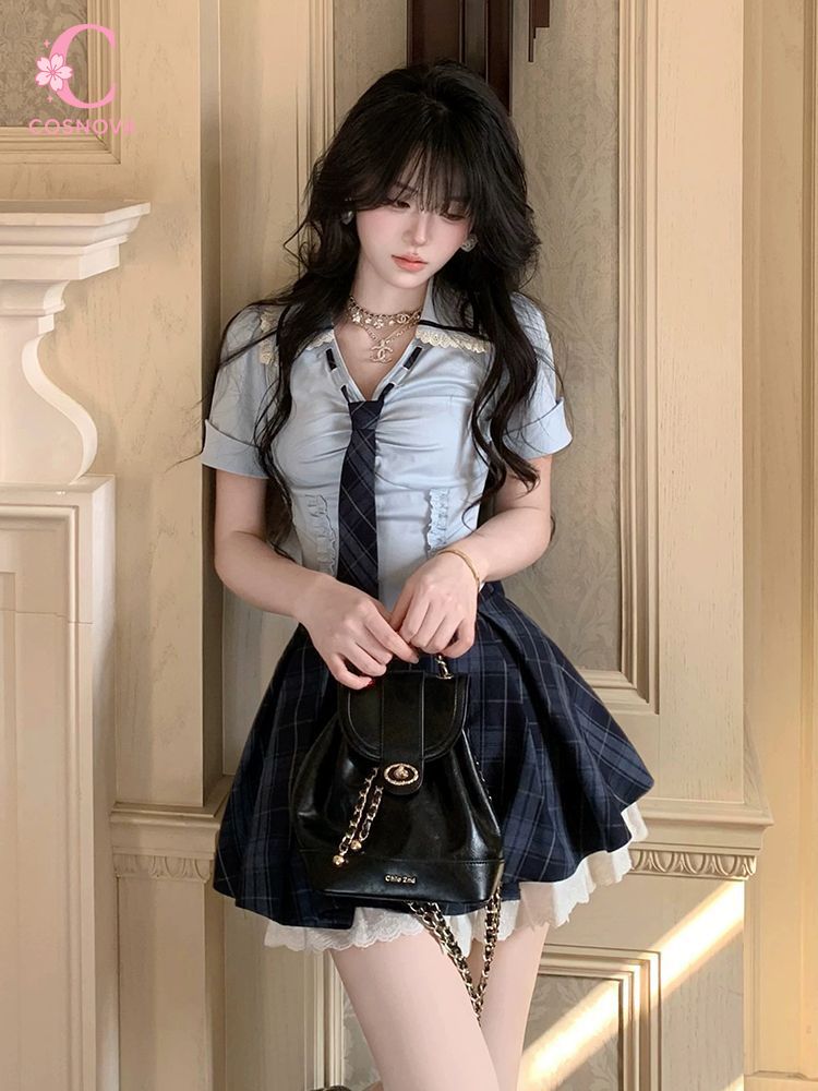 Conjunto de Verão Novo Preppy  - Elastic Lace Trim avaliação e preço